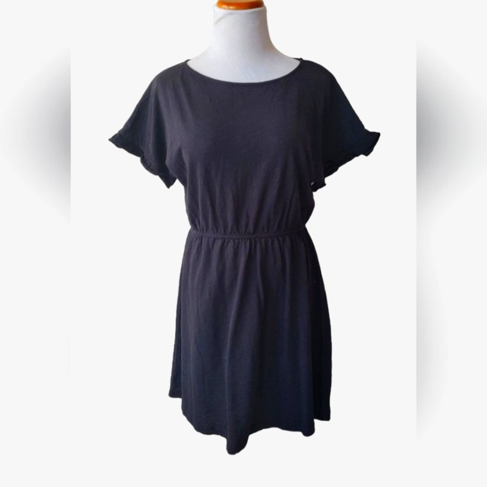 H&M LOGG Small Ruffled Black Cotton Dolman Sleeve Lightweight Dress